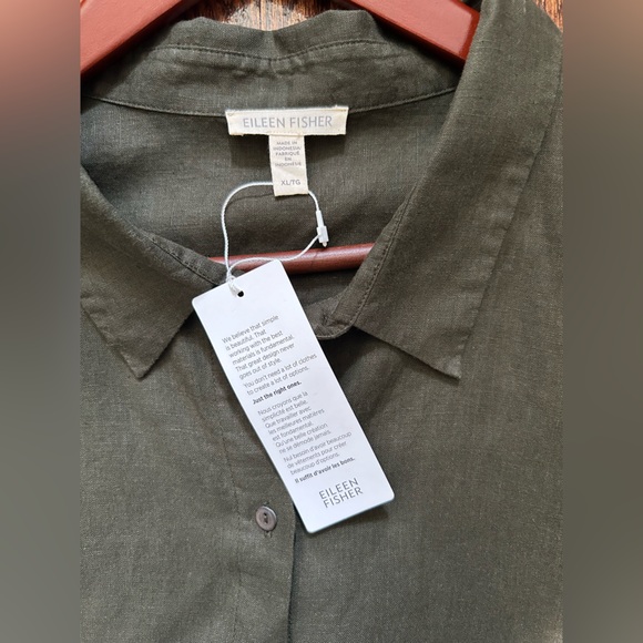 Eileen Fisher Handkerchief Linen Classic Collared Shirt - Picture 4 of 16